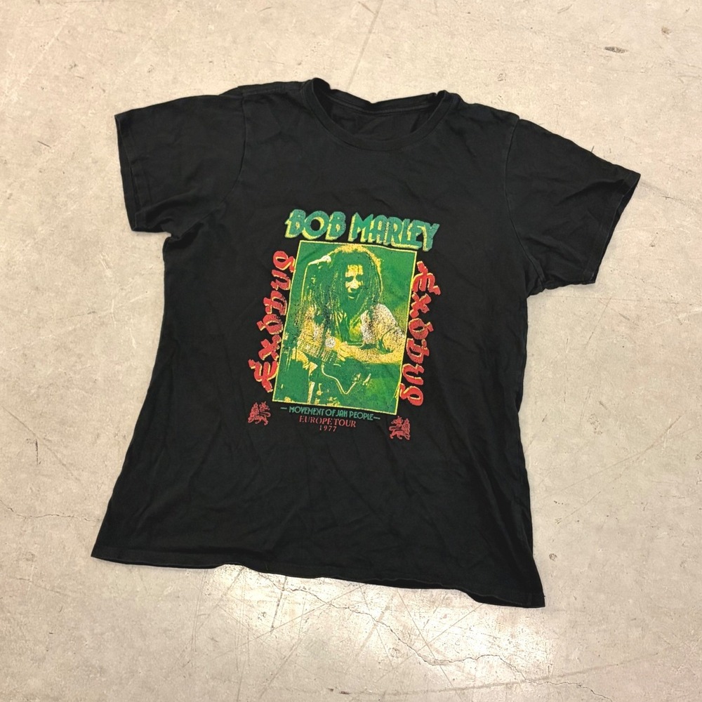 Bob Marley Exodus Europe Tour 1977 Graphic T-Shirt Black Reggae Music Tee